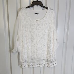 Made In Italy Elegant White Lace Women's Blouse Top Size IT4XL US16